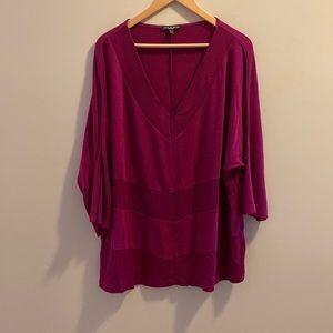 Fuchsia 3/4 sleeve plus size tunic top.